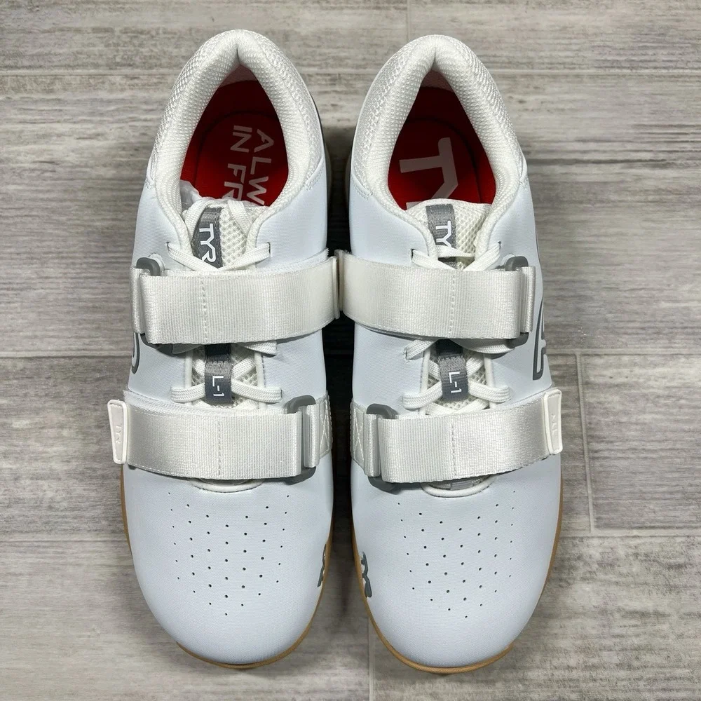 TYR L-1 Lifter Men's 11 Weight Training Powerlifting Gym Shoes White Silver NWOB